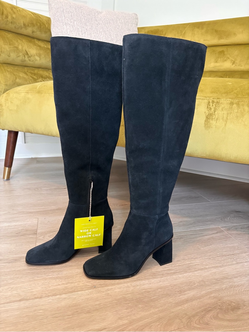 NEW Gianni Bini Black Suede Knee-High Block Heel Boots Size 6 Wide Calf